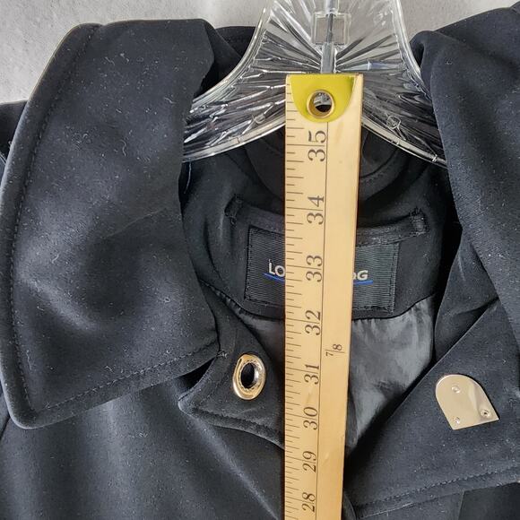 London Fog Black Hooded Trenchcoat w/Silver Clasp Closures Medium - Picture 6 of 9